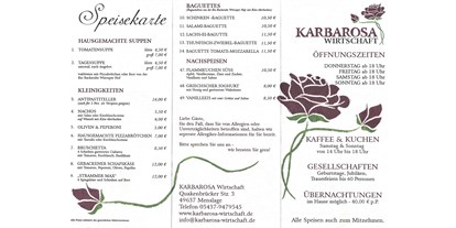 Essen-gehen - Emsland, Mittelweser ... - Erste Seite der Speisekarte der KARBAROSA Wirtschaft - KARBAROSA Wirtschaft